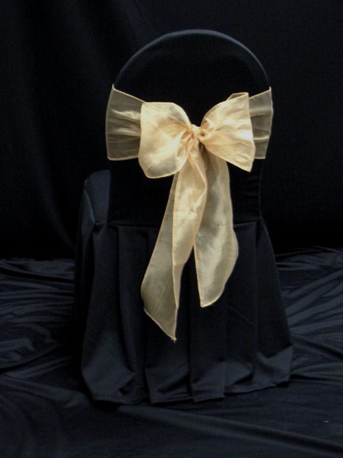 2 BANQUET CHAIR COVER BLACK WITH GOLD ORGANZA SASH
